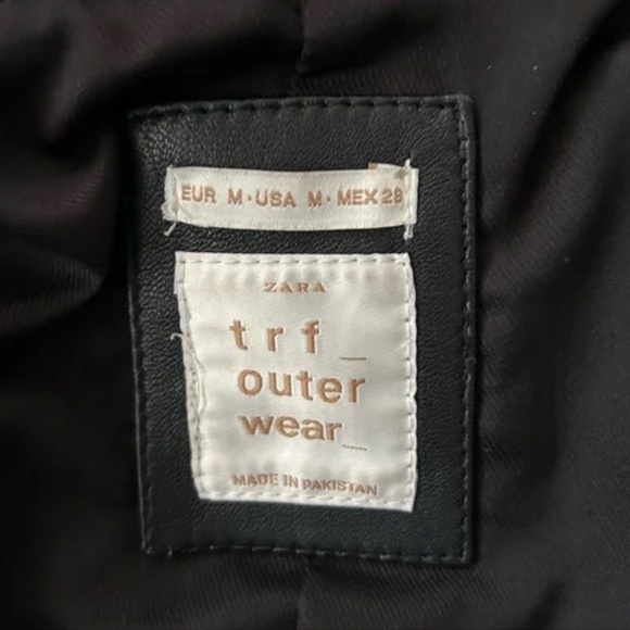 Zara TRF Quilted Motorcycle Black Crop Sheep Leather Silver Zip Size M Jacket. - Picture 5 of 9